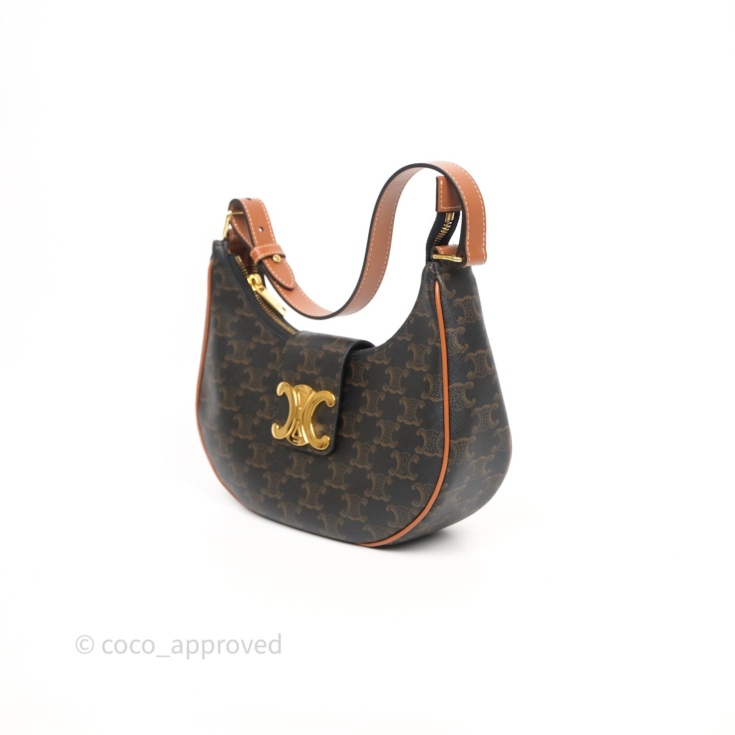 Celine Medium Ava Triomphe Bag Triomphe Canvas Tan Calfskin