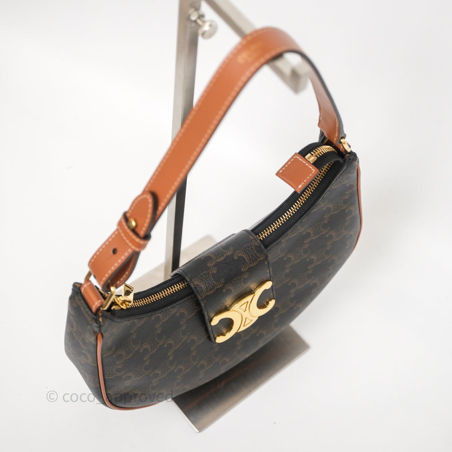 Celine Medium Ava Triomphe Bag Triomphe Canvas Tan Calfskin