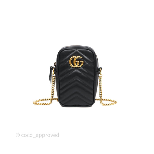 Gucci Mini GG Marmont Vertical Phone Crossbody Bag Black Calfskin