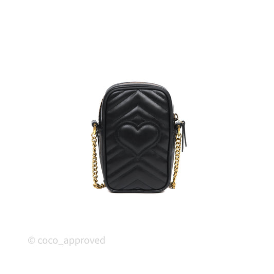 Gucci Mini GG Marmont Vertical Phone Crossbody Bag Black Calfskin