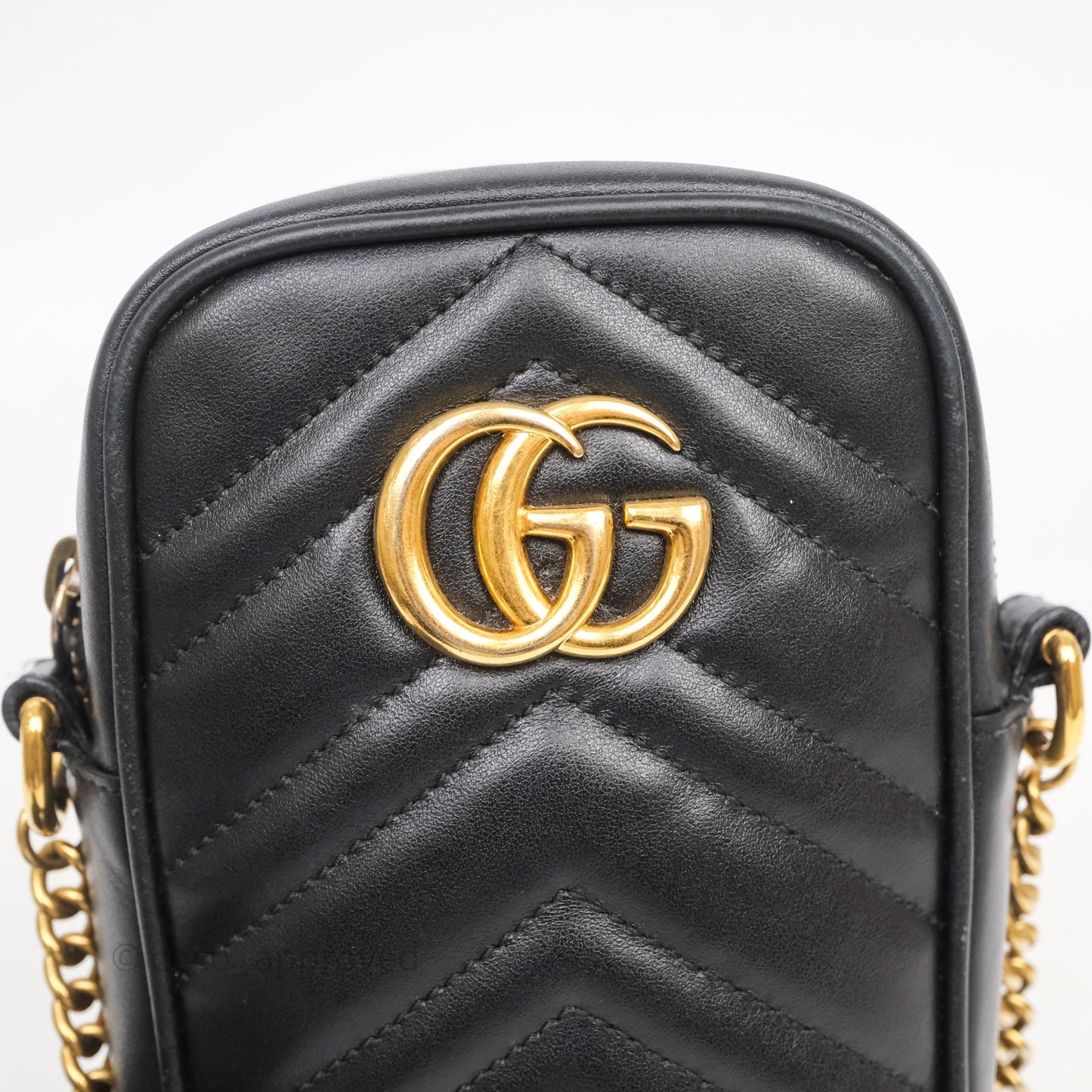 Gucci Mini GG Marmont Vertical Phone Crossbody Bag Black Calfskin