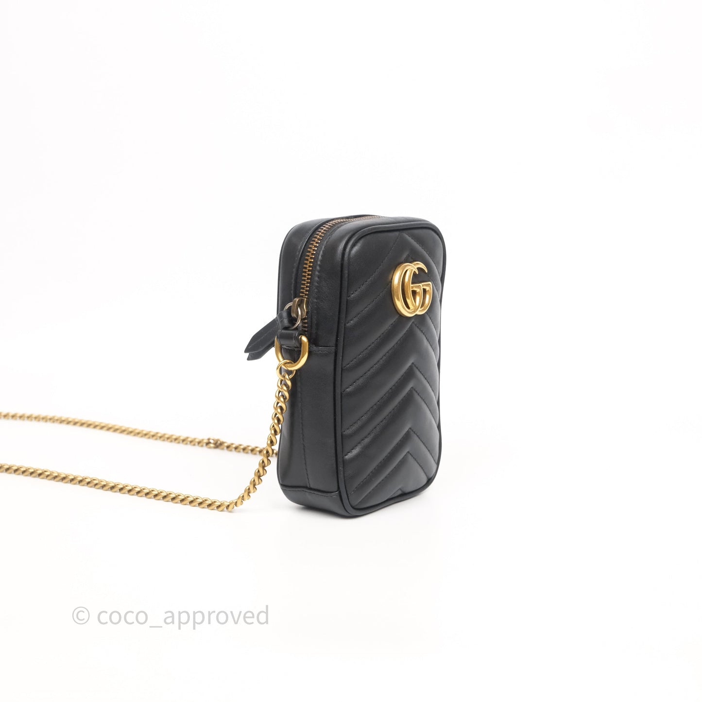 Gucci Mini GG Marmont Vertical Phone Crossbody Bag Black Calfskin