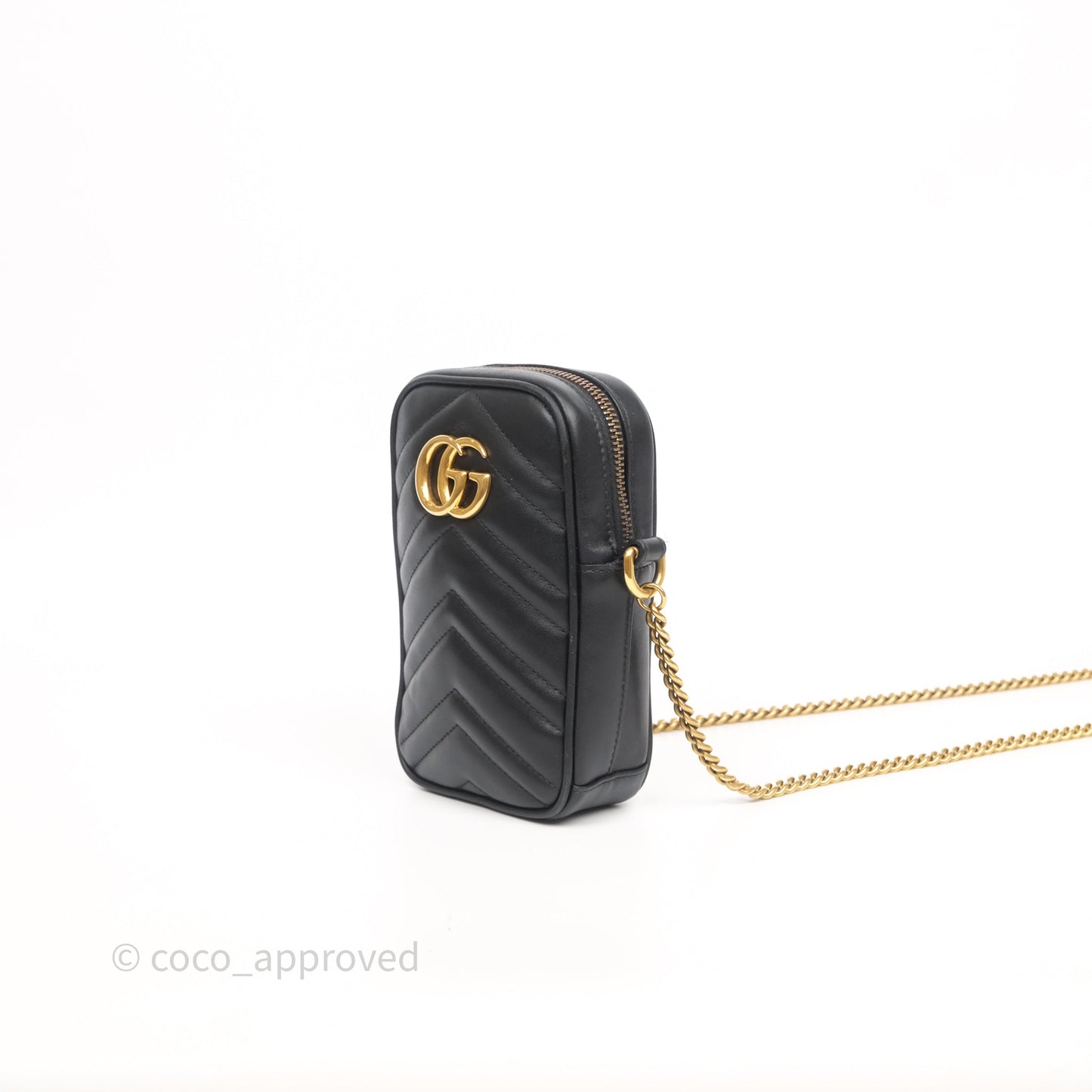 Gucci Mini GG Marmont Vertical Phone Crossbody Bag Black Calfskin
