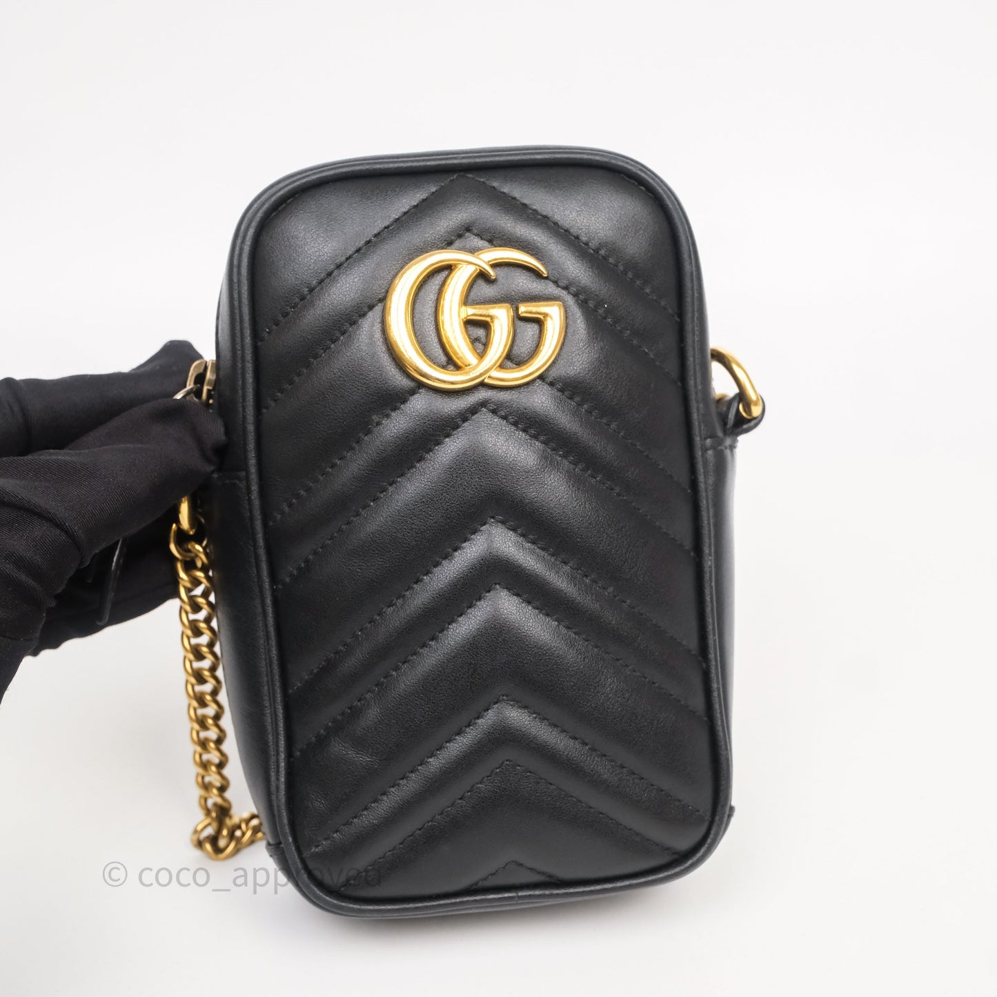 Gucci Mini GG Marmont Vertical Phone Crossbody Bag Black Calfskin