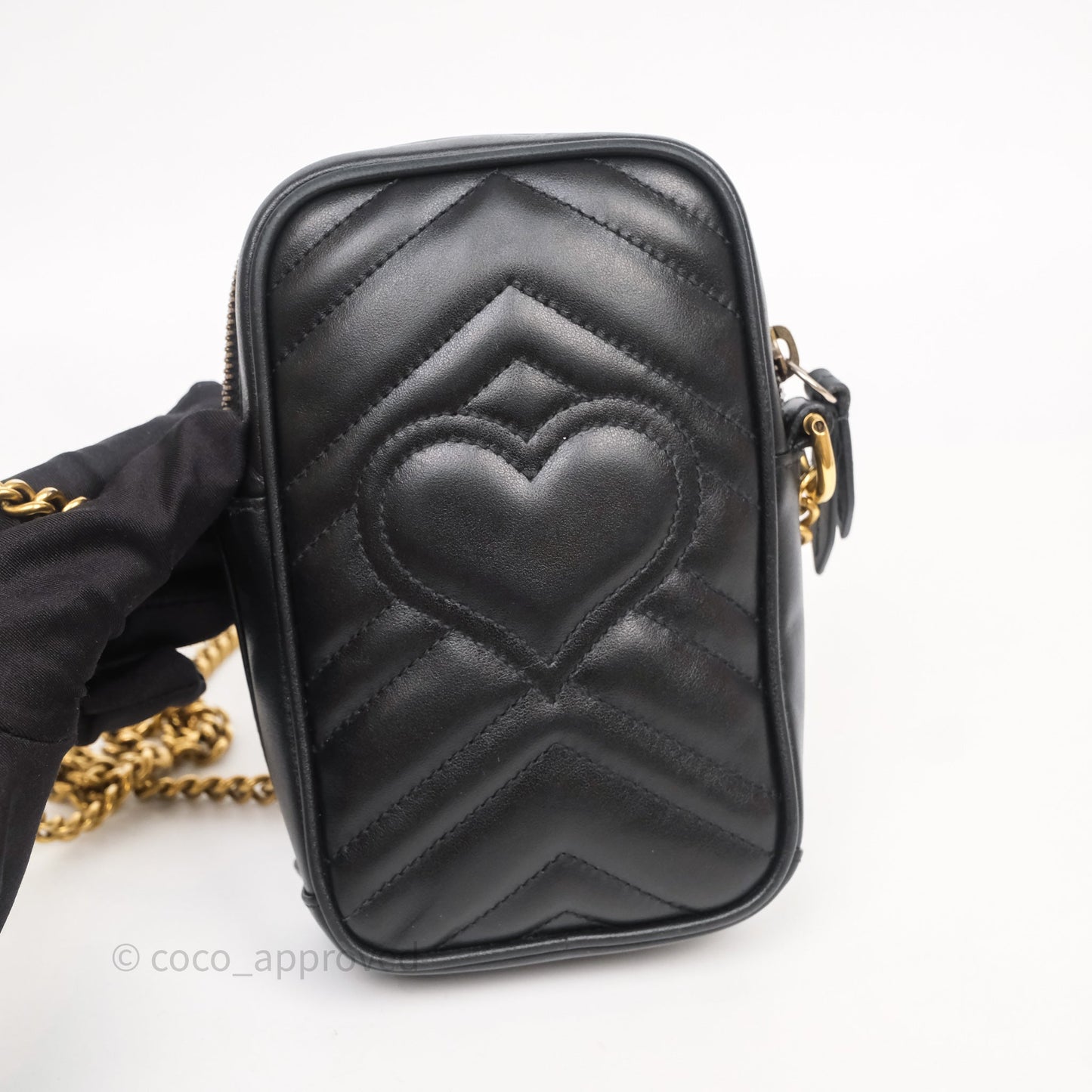 Gucci Mini GG Marmont Vertical Phone Crossbody Bag Black Calfskin
