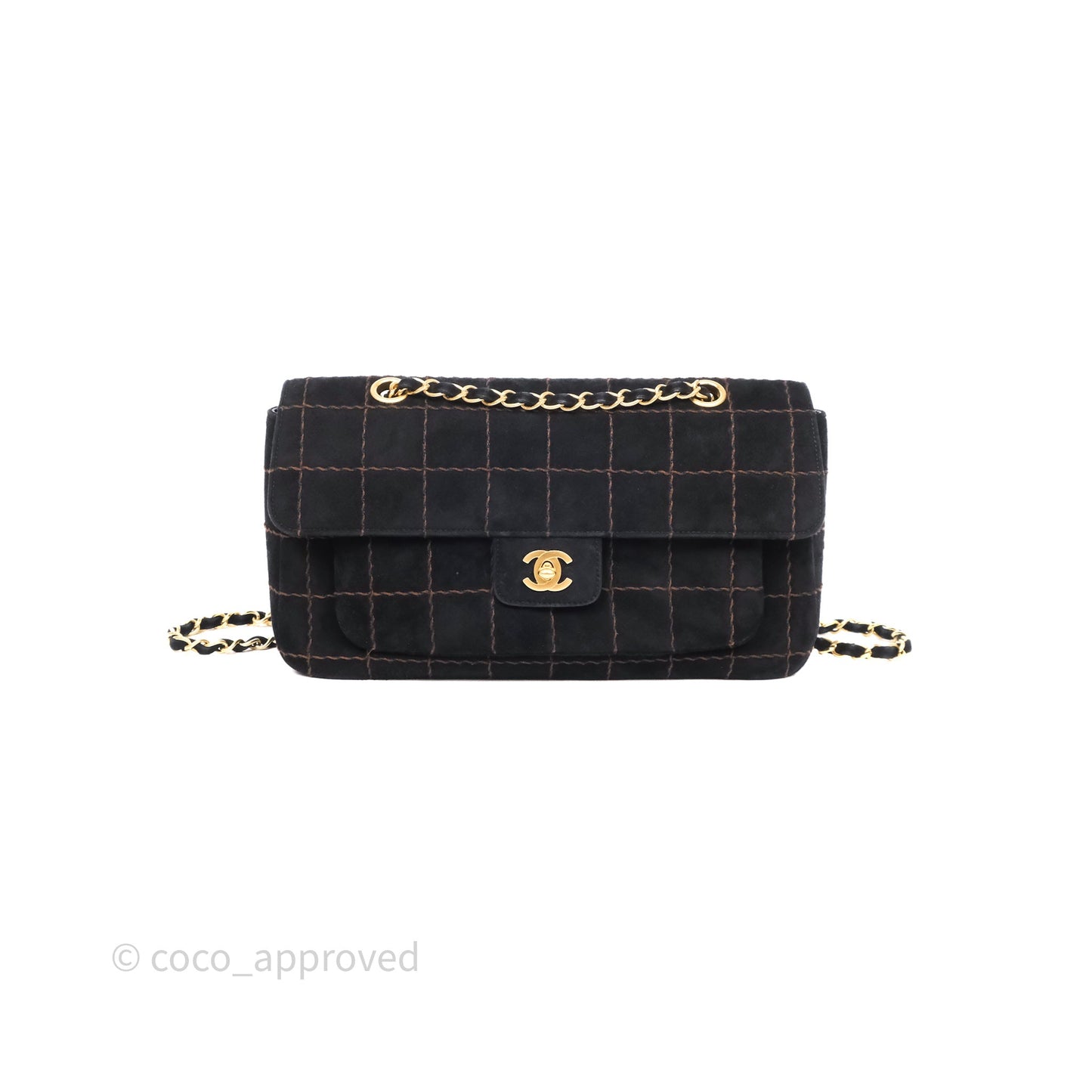 Chanel Bar Flap Bag Black Suede Blushed Gold Hardware