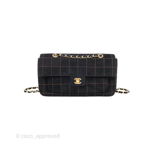 Chanel Bar Flap Bag Black Suede Blushed Gold Hardware