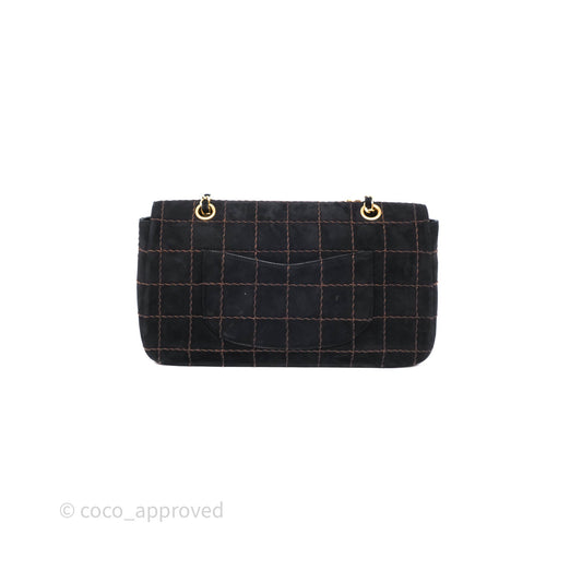 Chanel Bar Flap Bag Black Suede Blushed Gold Hardware