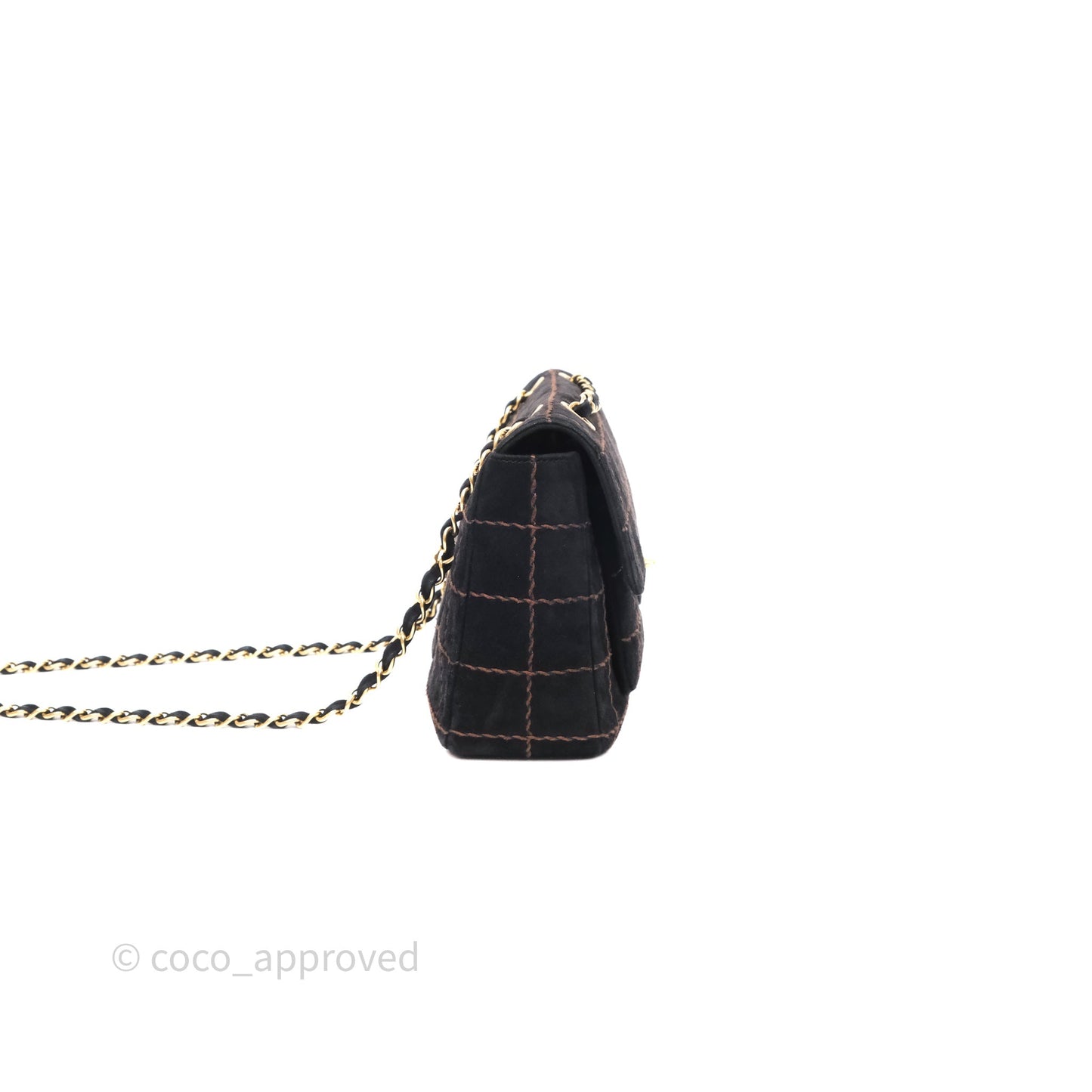 Chanel Bar Flap Bag Black Suede Blushed Gold Hardware