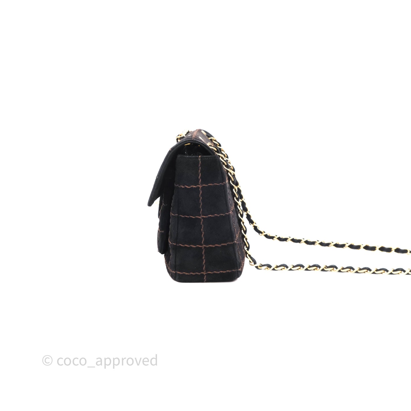 Chanel Bar Flap Bag Black Suede Blushed Gold Hardware