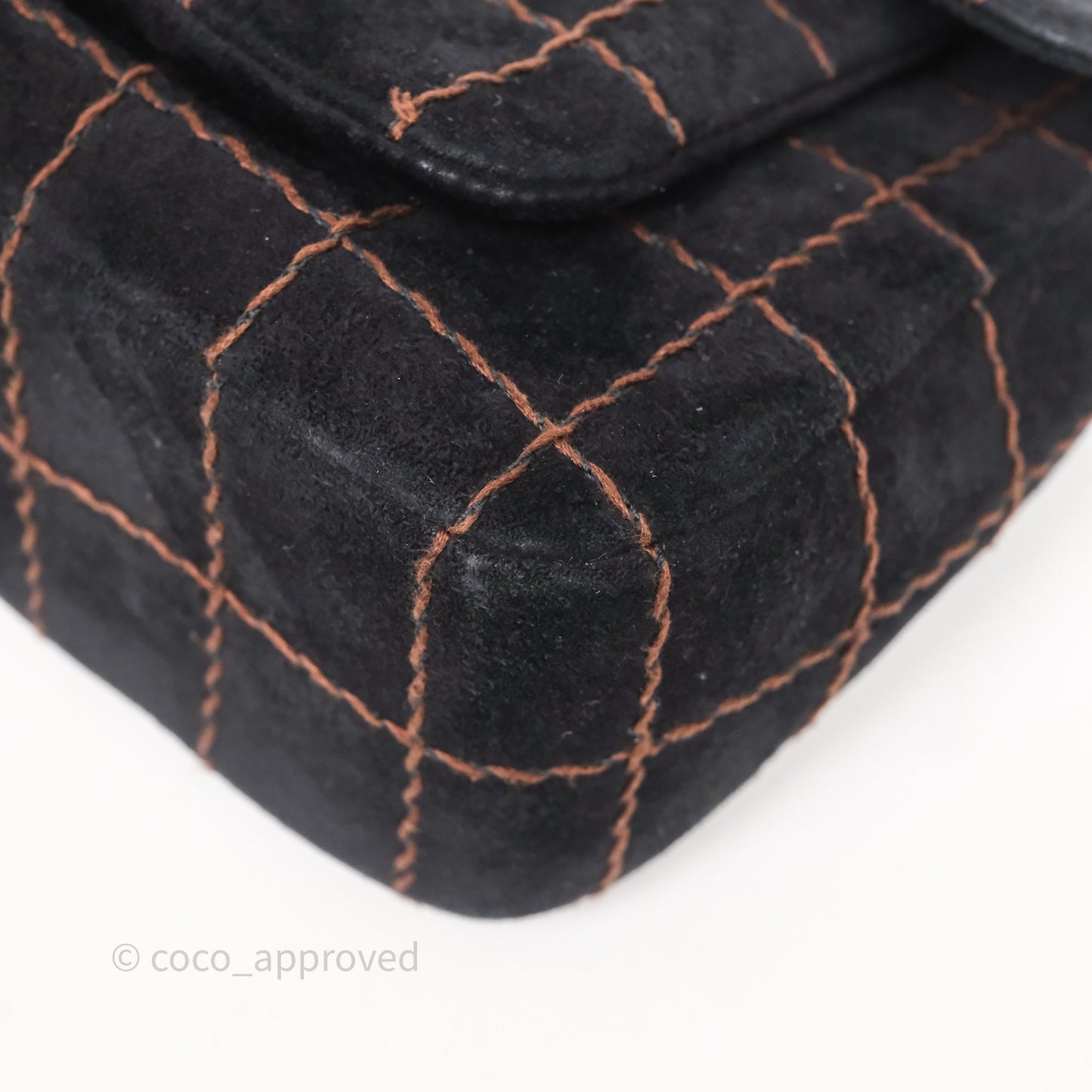 Chanel Bar Flap Bag Black Suede Blushed Gold Hardware