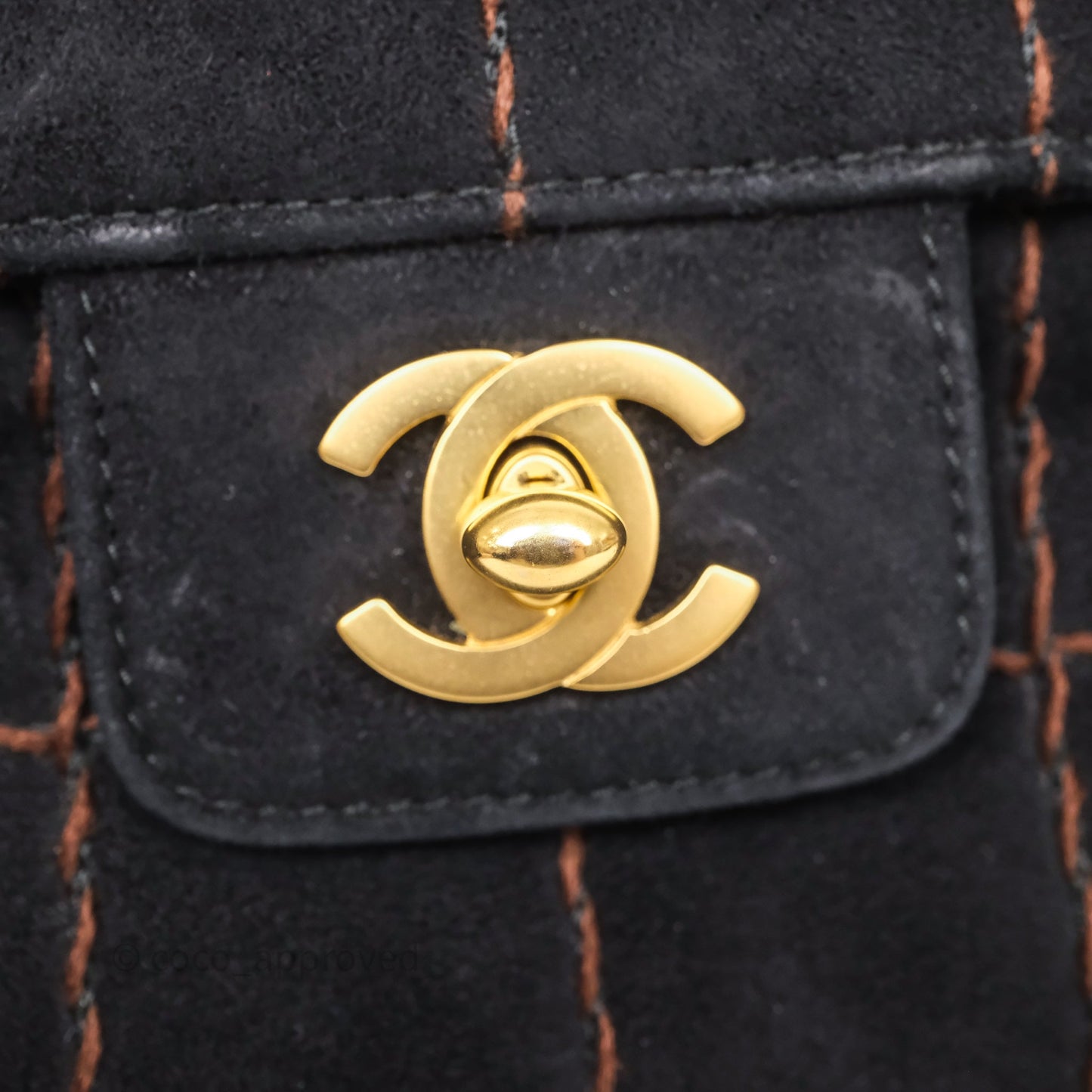 Chanel Bar Flap Bag Black Suede Blushed Gold Hardware