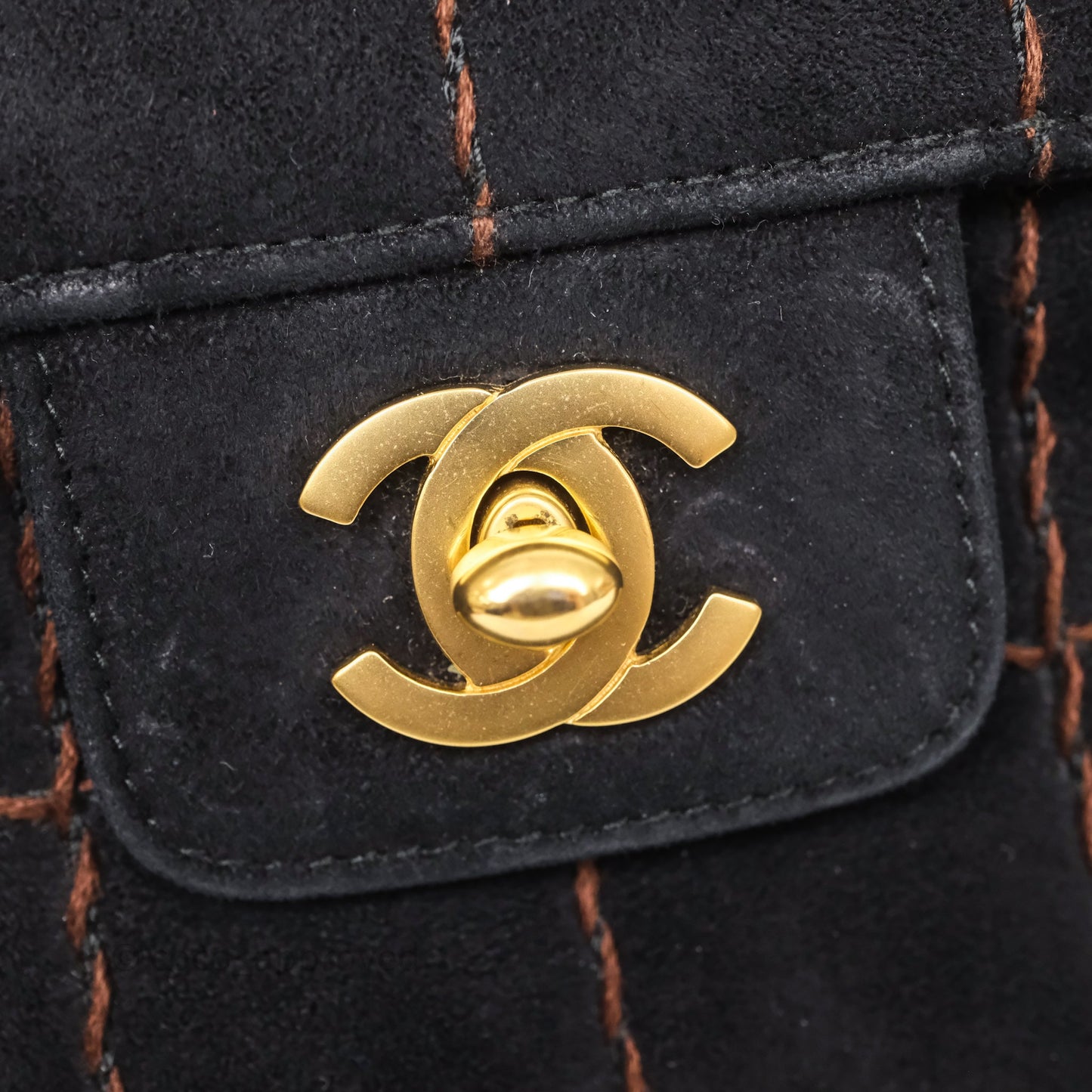 Chanel Bar Flap Bag Black Suede Blushed Gold Hardware