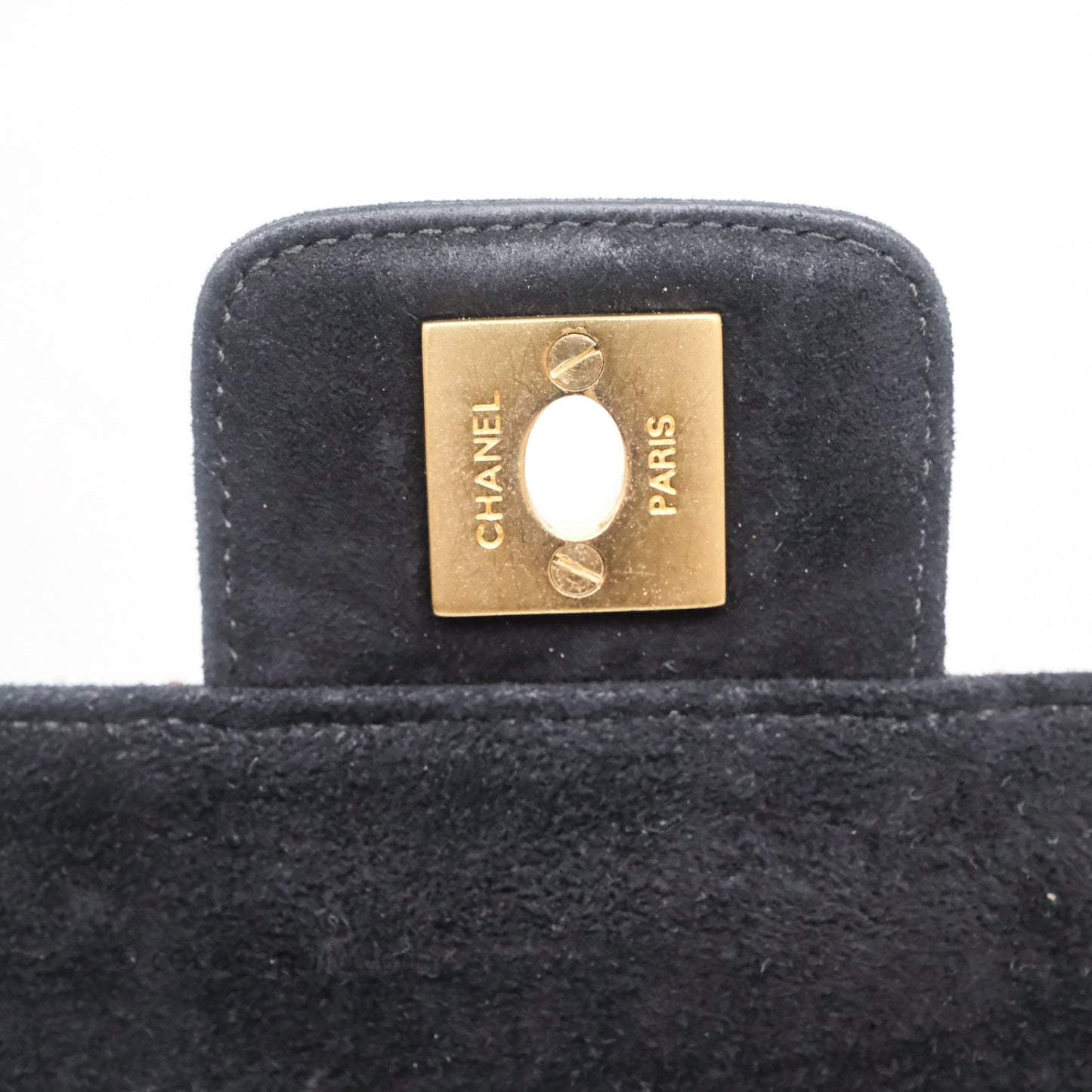 Chanel Bar Flap Bag Black Suede Blushed Gold Hardware