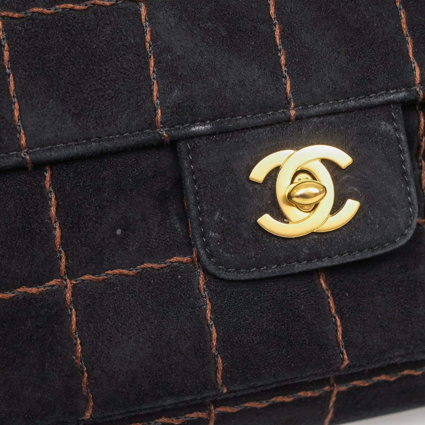 Chanel Bar Flap Bag Black Suede Blushed Gold Hardware