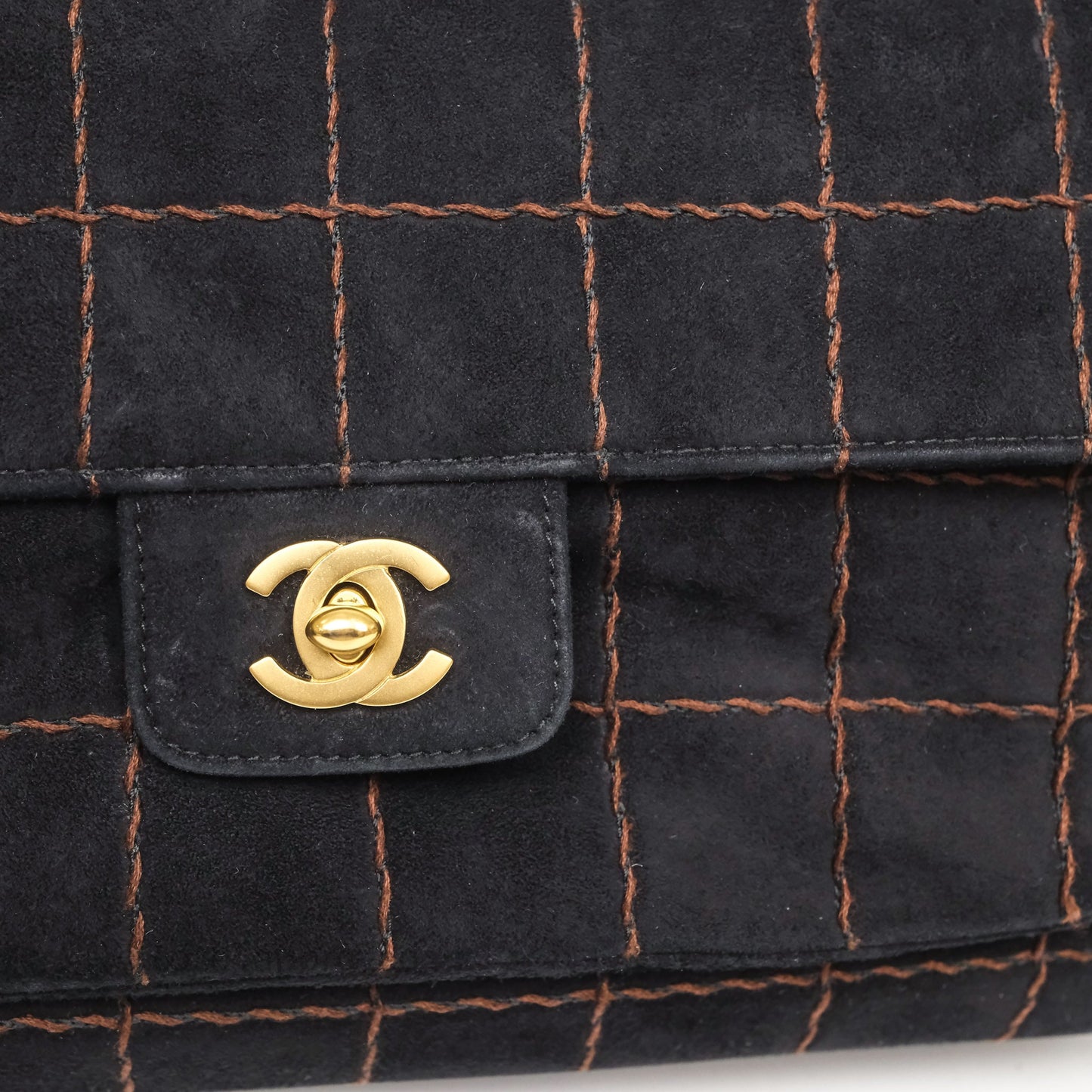 Chanel Bar Flap Bag Black Suede Blushed Gold Hardware