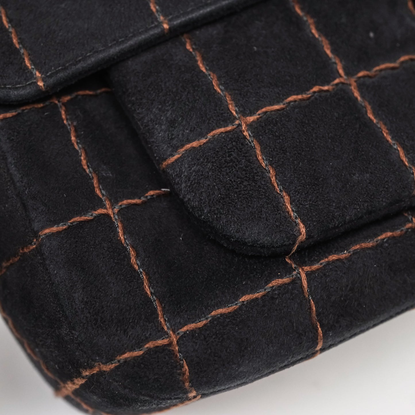 Chanel Bar Flap Bag Black Suede Blushed Gold Hardware