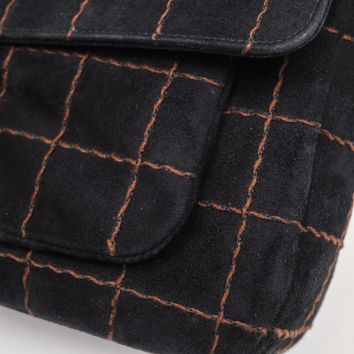 Chanel Bar Flap Bag Black Suede Blushed Gold Hardware
