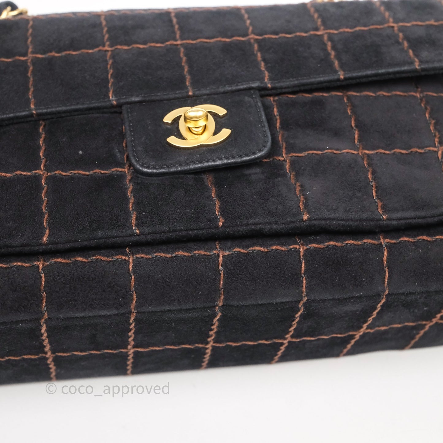 Chanel Bar Flap Bag Black Suede Blushed Gold Hardware