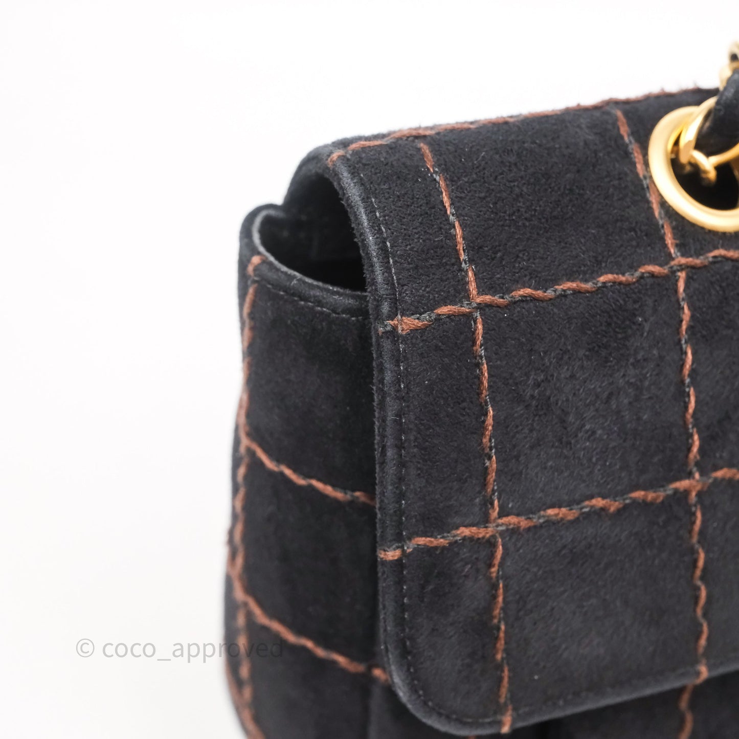Chanel Bar Flap Bag Black Suede Blushed Gold Hardware