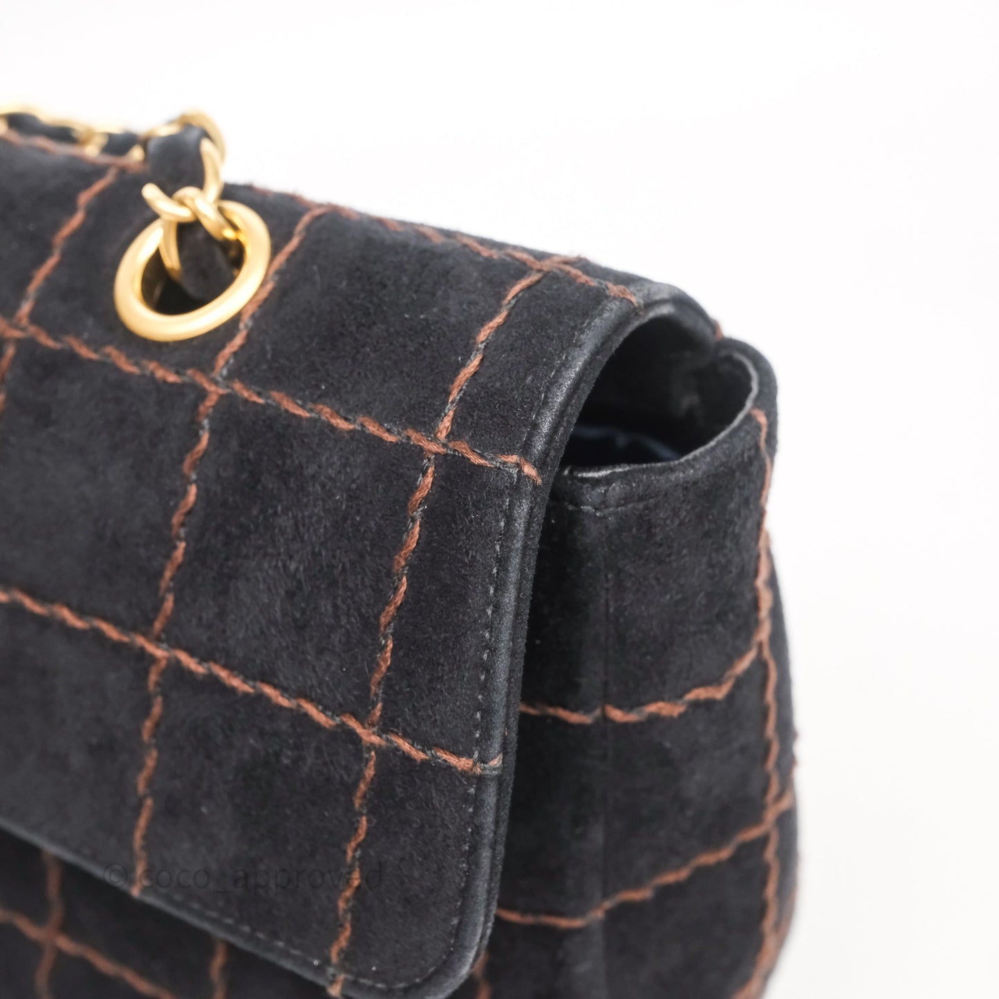 Chanel Bar Flap Bag Black Suede Blushed Gold Hardware