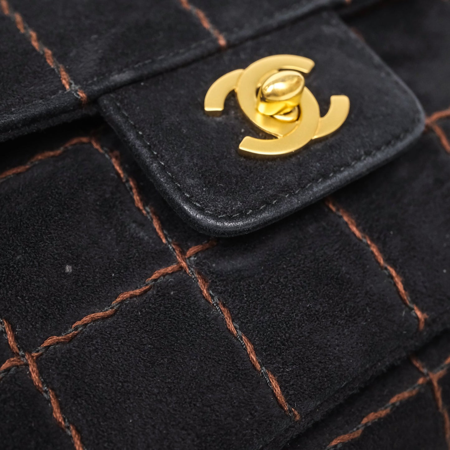 Chanel Bar Flap Bag Black Suede Blushed Gold Hardware