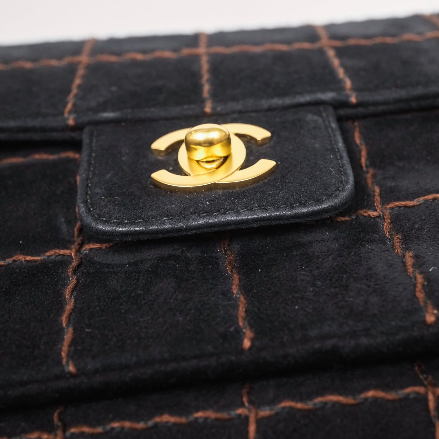 Chanel Bar Flap Bag Black Suede Blushed Gold Hardware