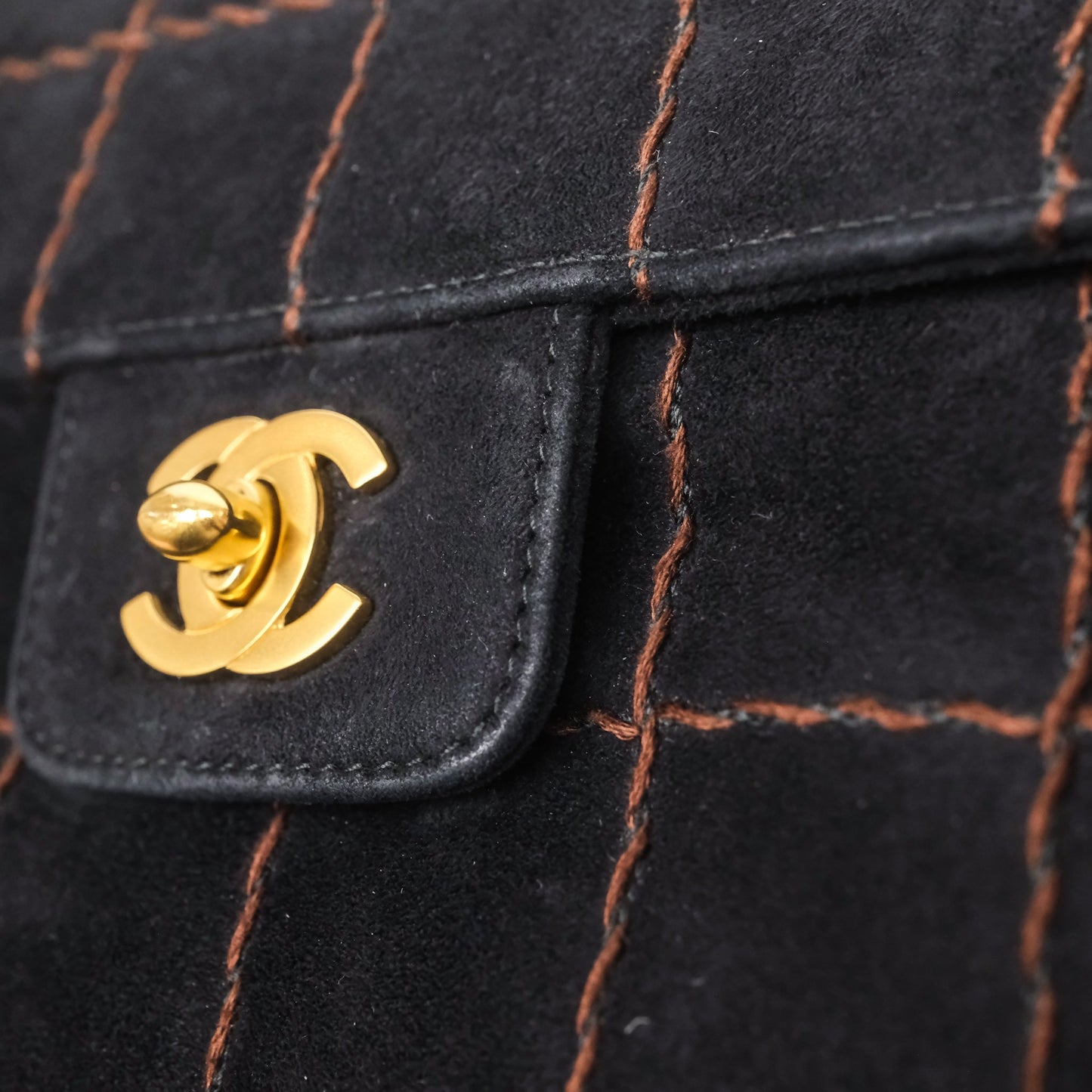 Chanel Bar Flap Bag Black Suede Blushed Gold Hardware