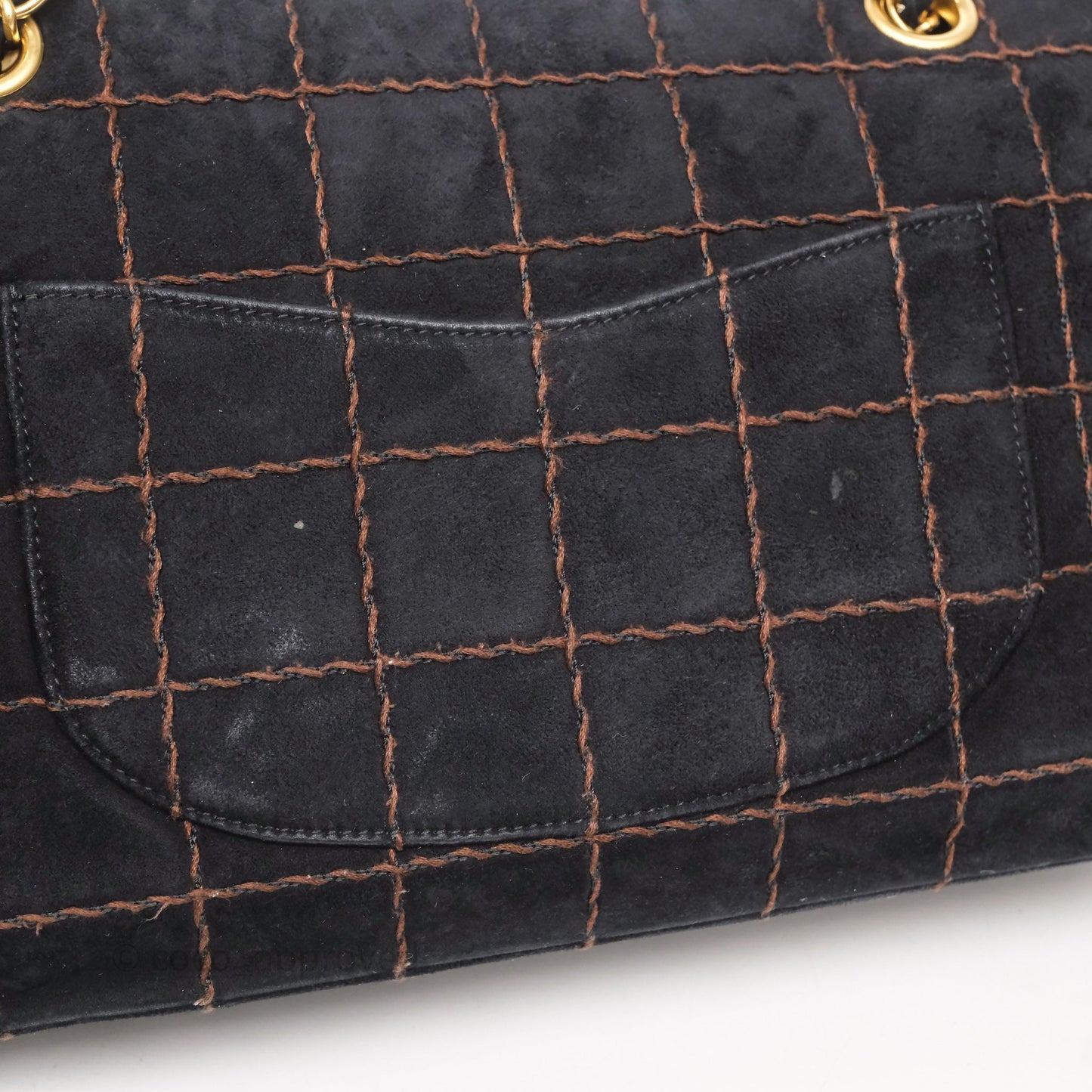 Chanel Bar Flap Bag Black Suede Blushed Gold Hardware