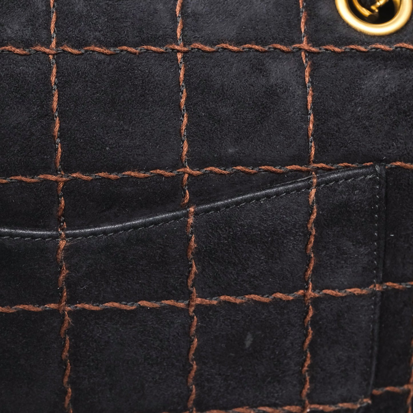 Chanel Bar Flap Bag Black Suede Blushed Gold Hardware