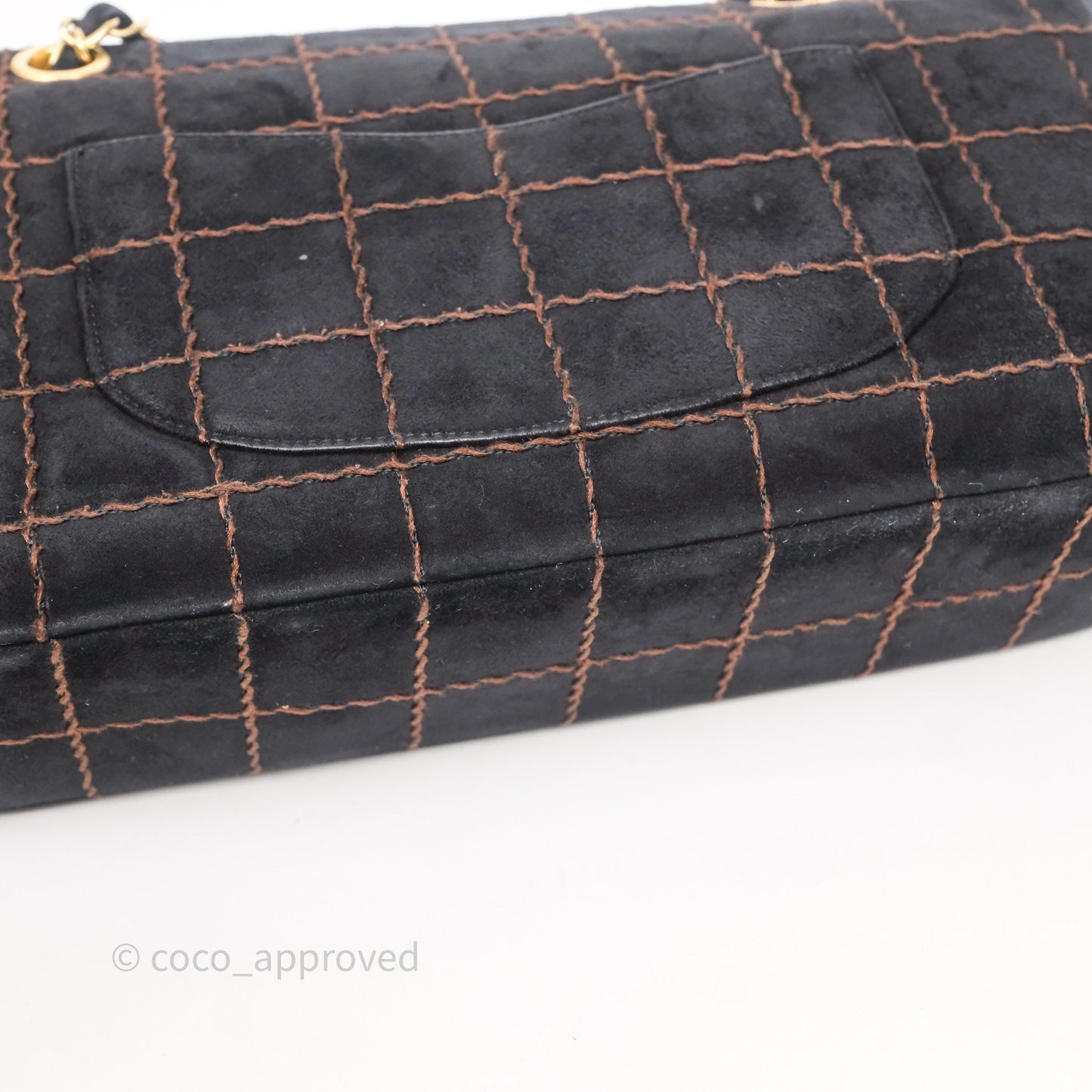 Chanel Bar Flap Bag Black Suede Blushed Gold Hardware
