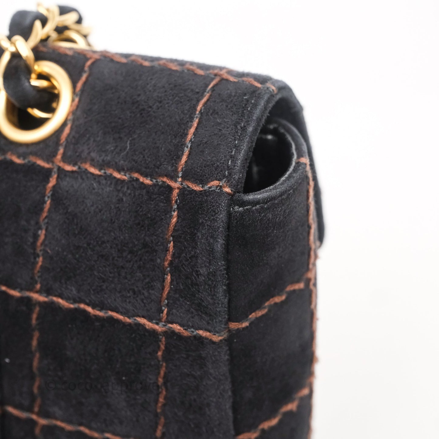 Chanel Bar Flap Bag Black Suede Blushed Gold Hardware