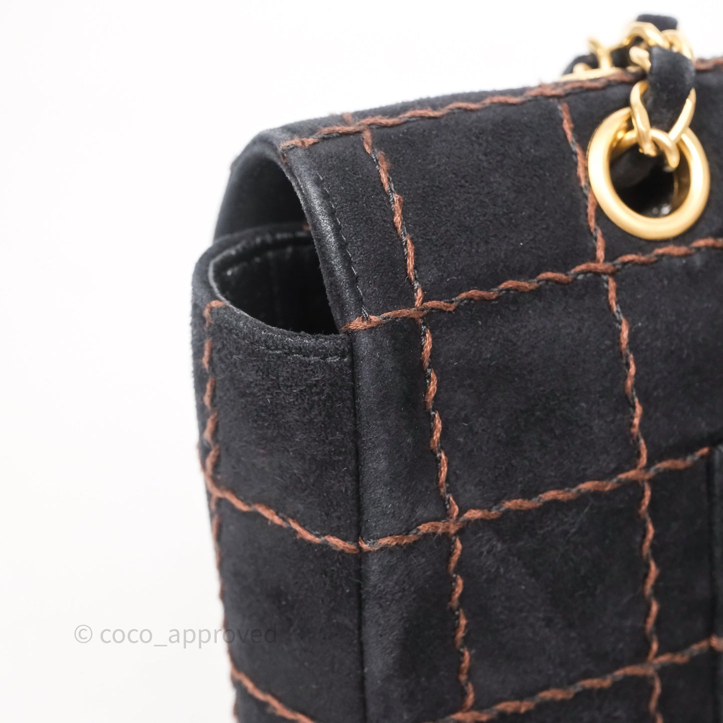 Chanel Bar Flap Bag Black Suede Blushed Gold Hardware