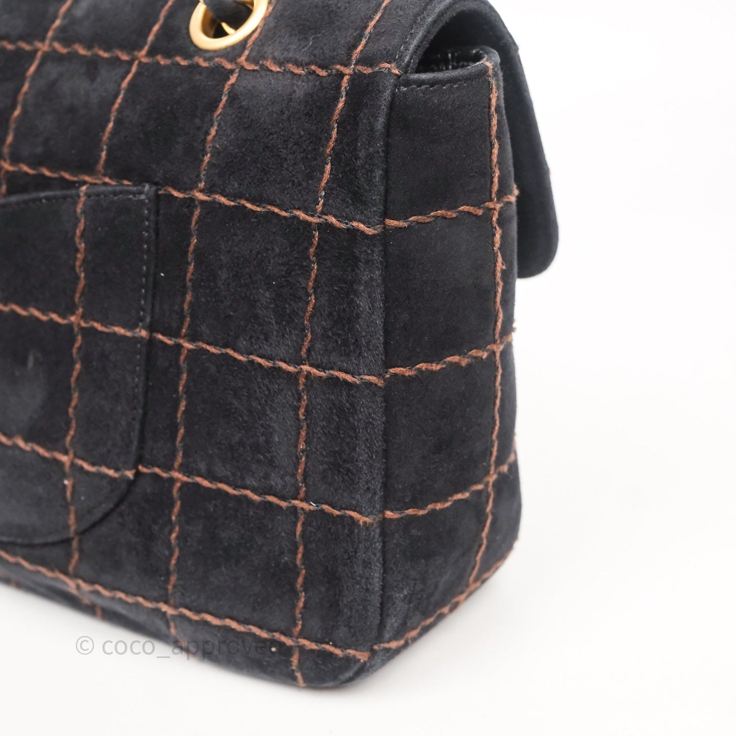 Chanel Bar Flap Bag Black Suede Blushed Gold Hardware