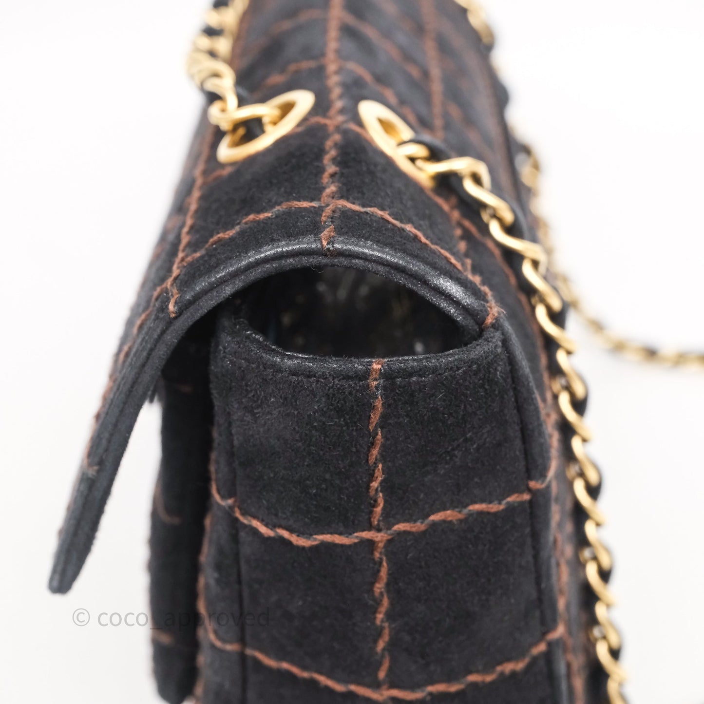 Chanel Bar Flap Bag Black Suede Blushed Gold Hardware