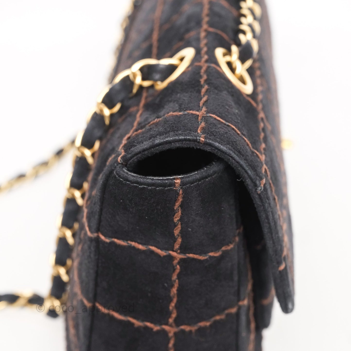 Chanel Bar Flap Bag Black Suede Blushed Gold Hardware