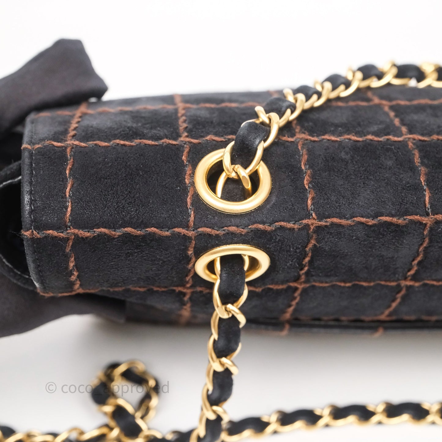 Chanel Bar Flap Bag Black Suede Blushed Gold Hardware