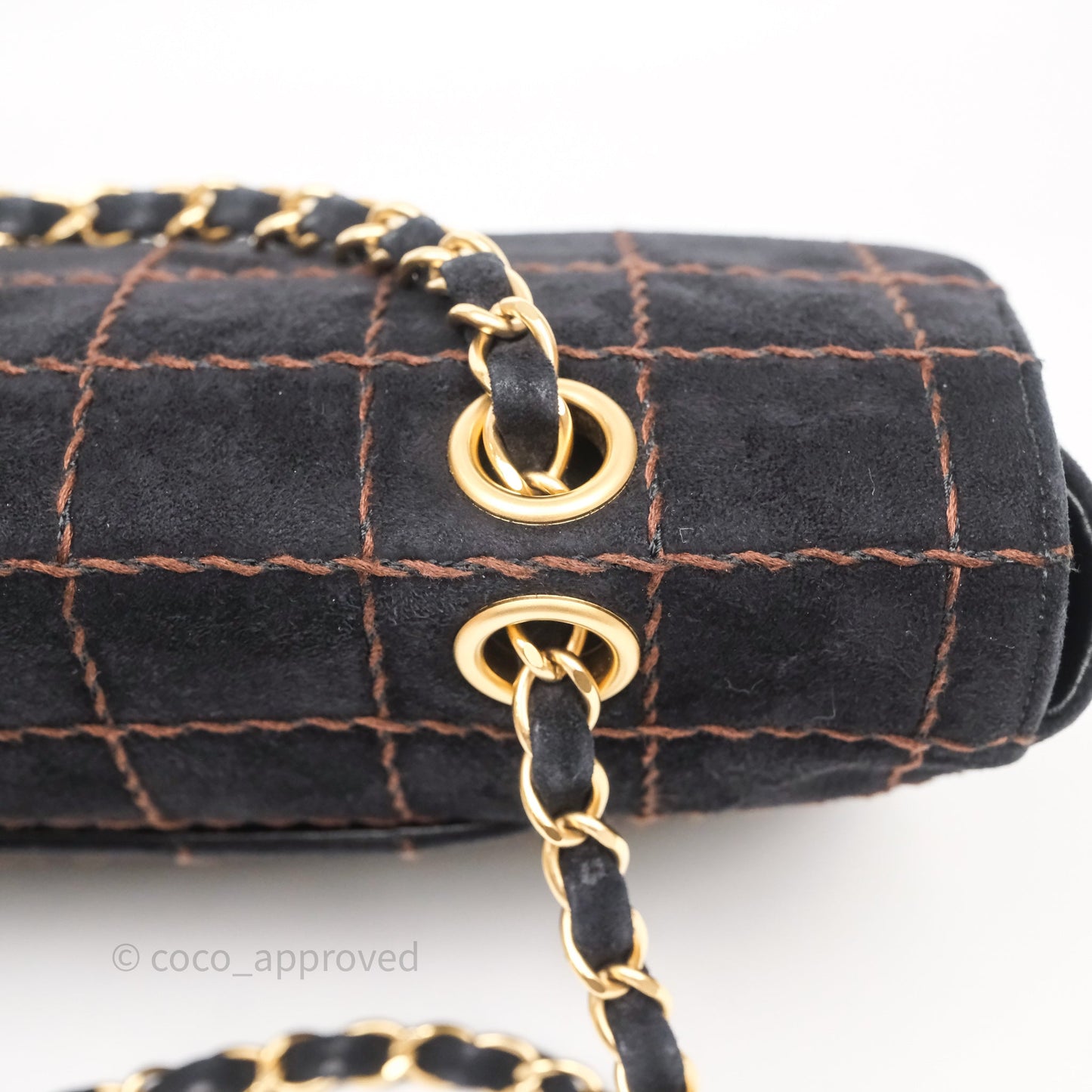 Chanel Bar Flap Bag Black Suede Blushed Gold Hardware