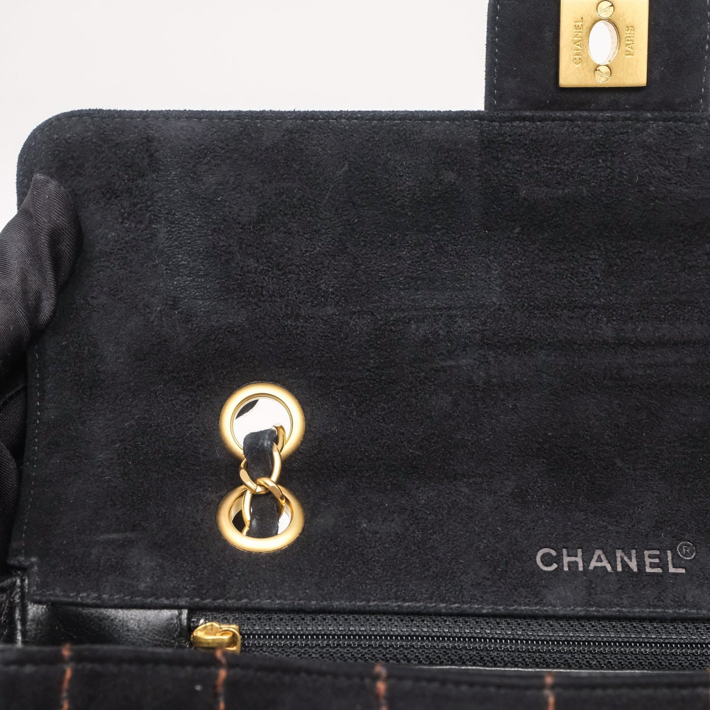 Chanel Bar Flap Bag Black Suede Blushed Gold Hardware
