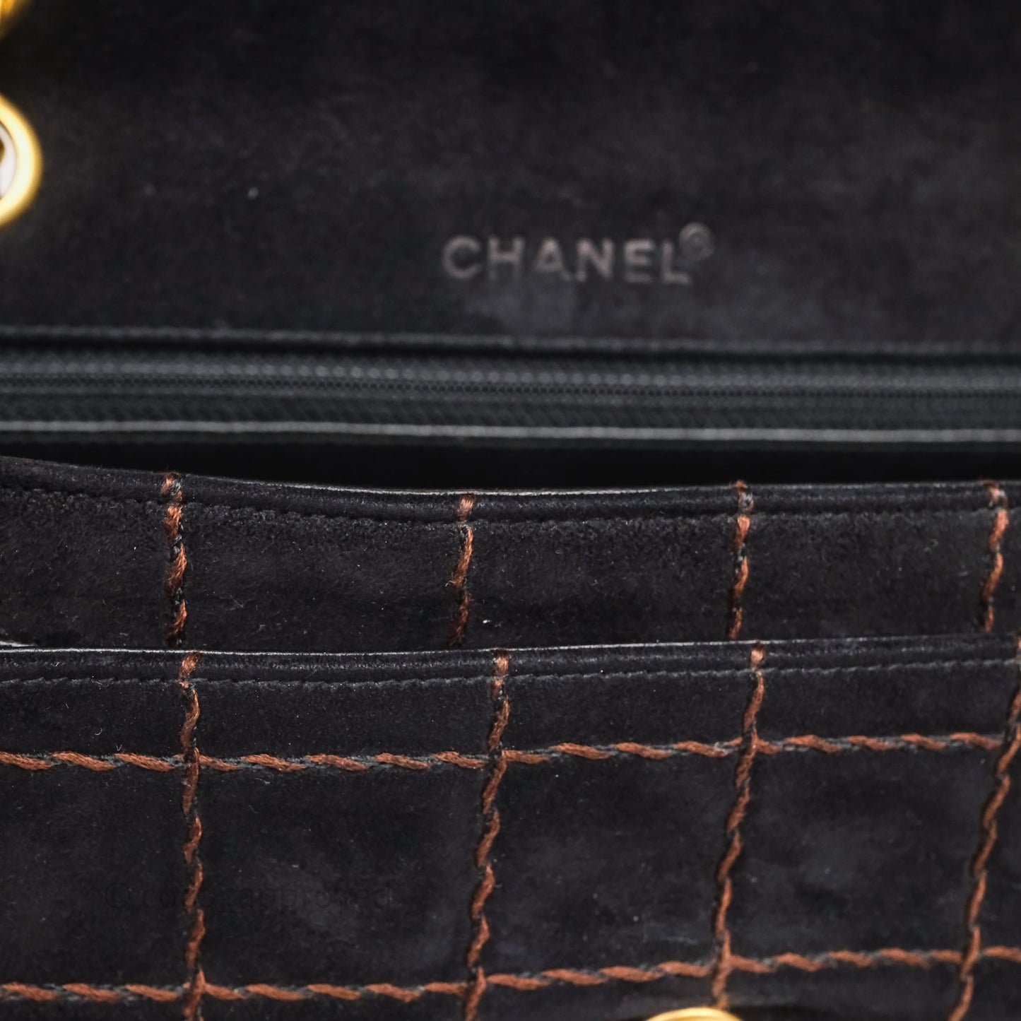 Chanel Bar Flap Bag Black Suede Blushed Gold Hardware