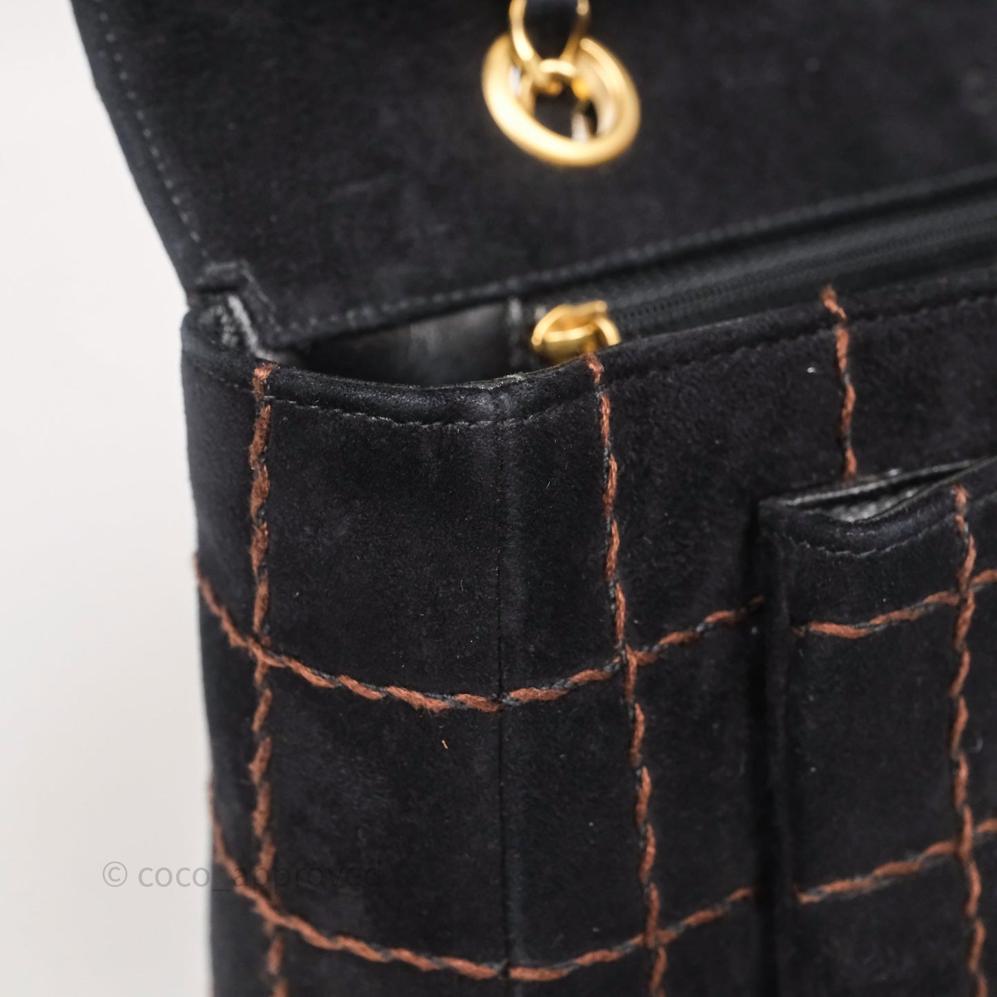 Chanel Bar Flap Bag Black Suede Blushed Gold Hardware
