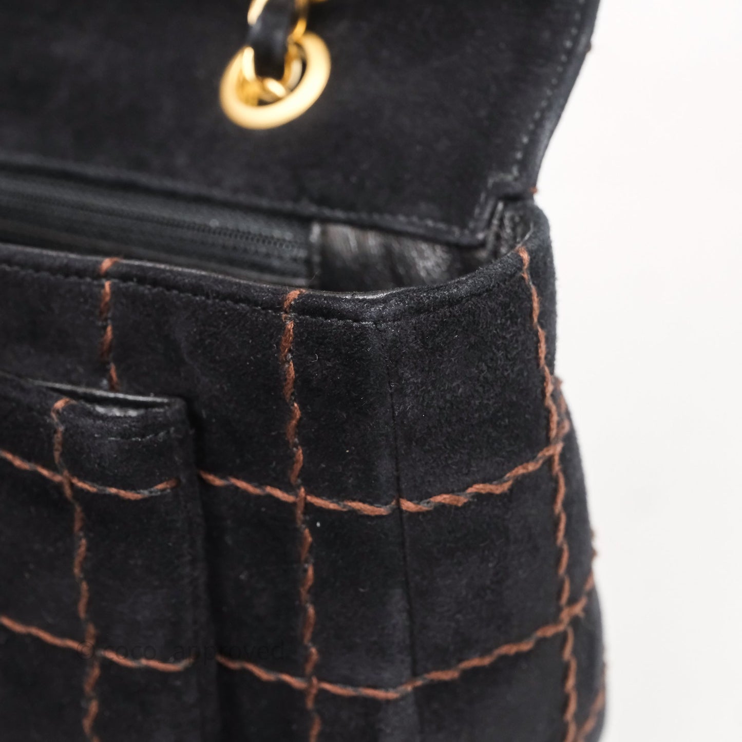 Chanel Bar Flap Bag Black Suede Blushed Gold Hardware