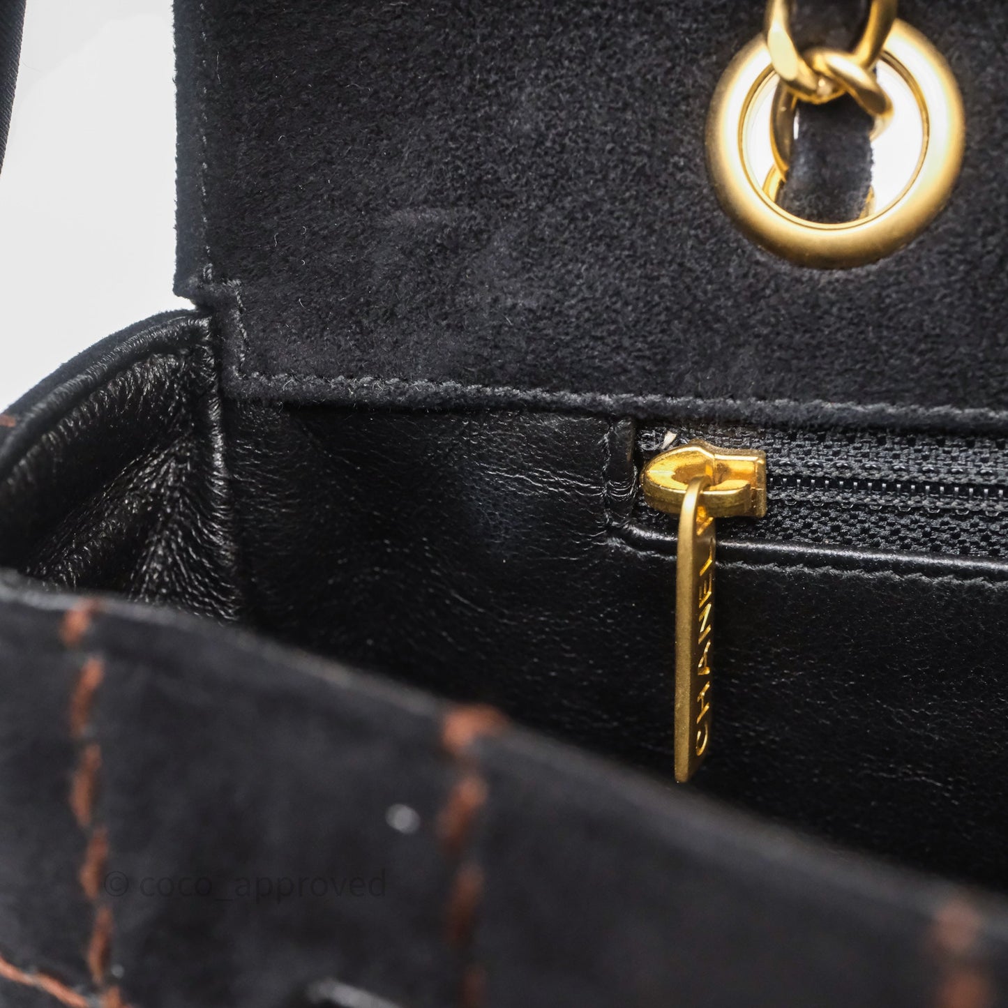 Chanel Bar Flap Bag Black Suede Blushed Gold Hardware
