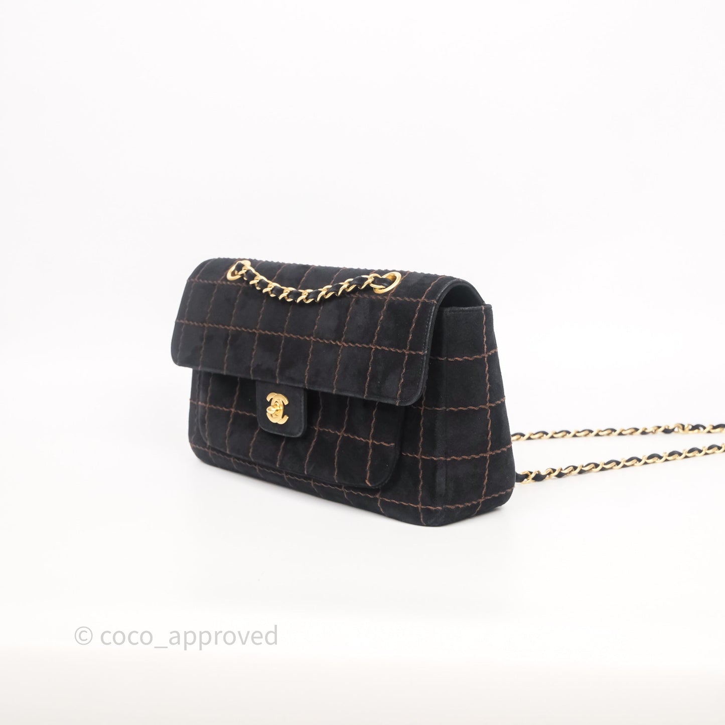 Chanel Bar Flap Bag Black Suede Blushed Gold Hardware