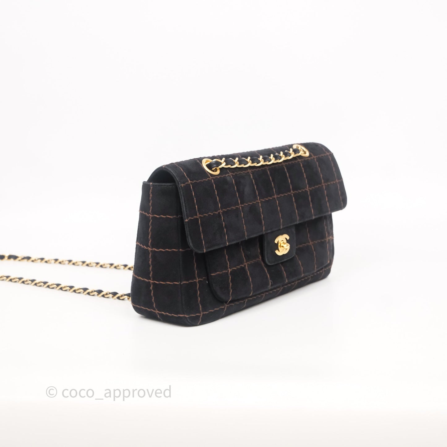 Chanel Bar Flap Bag Black Suede Blushed Gold Hardware