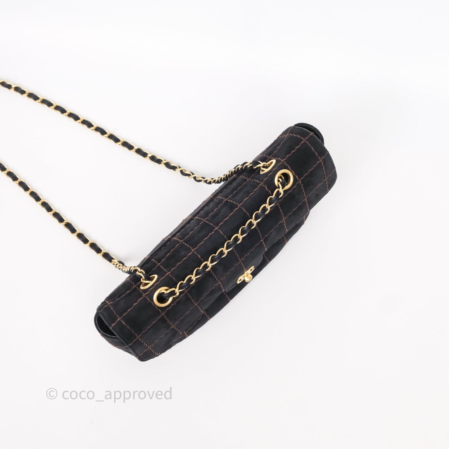 Chanel Bar Flap Bag Black Suede Blushed Gold Hardware