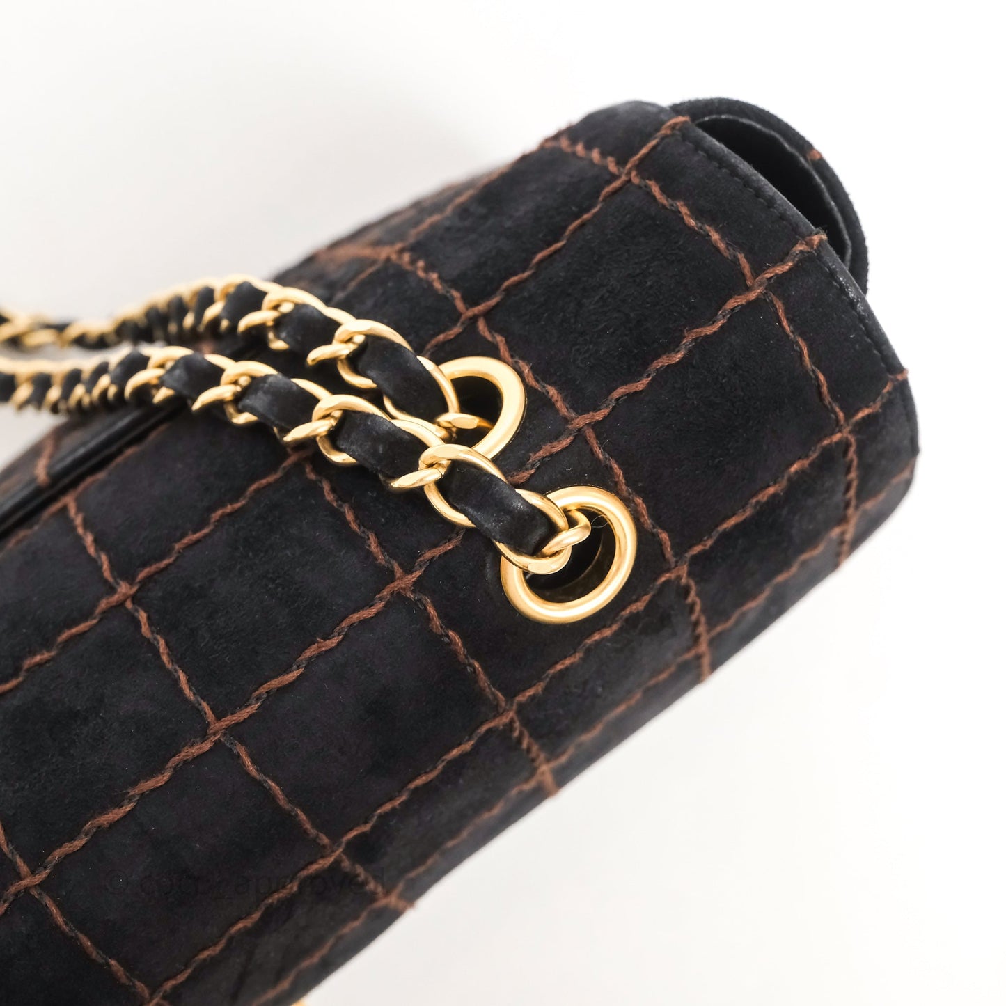 Chanel Bar Flap Bag Black Suede Blushed Gold Hardware