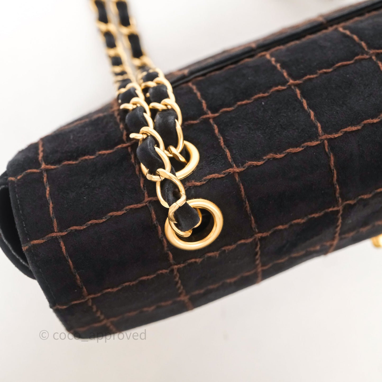Chanel Bar Flap Bag Black Suede Blushed Gold Hardware