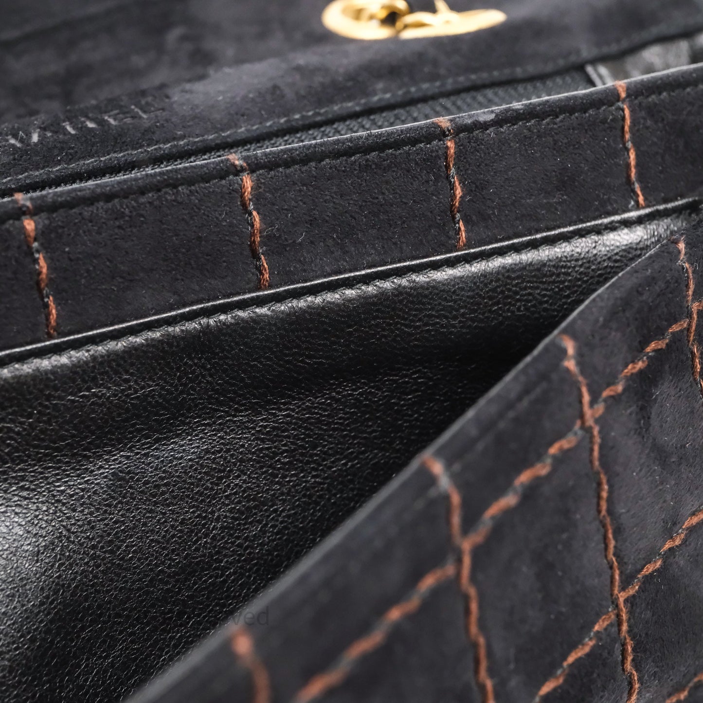 Chanel Bar Flap Bag Black Suede Blushed Gold Hardware