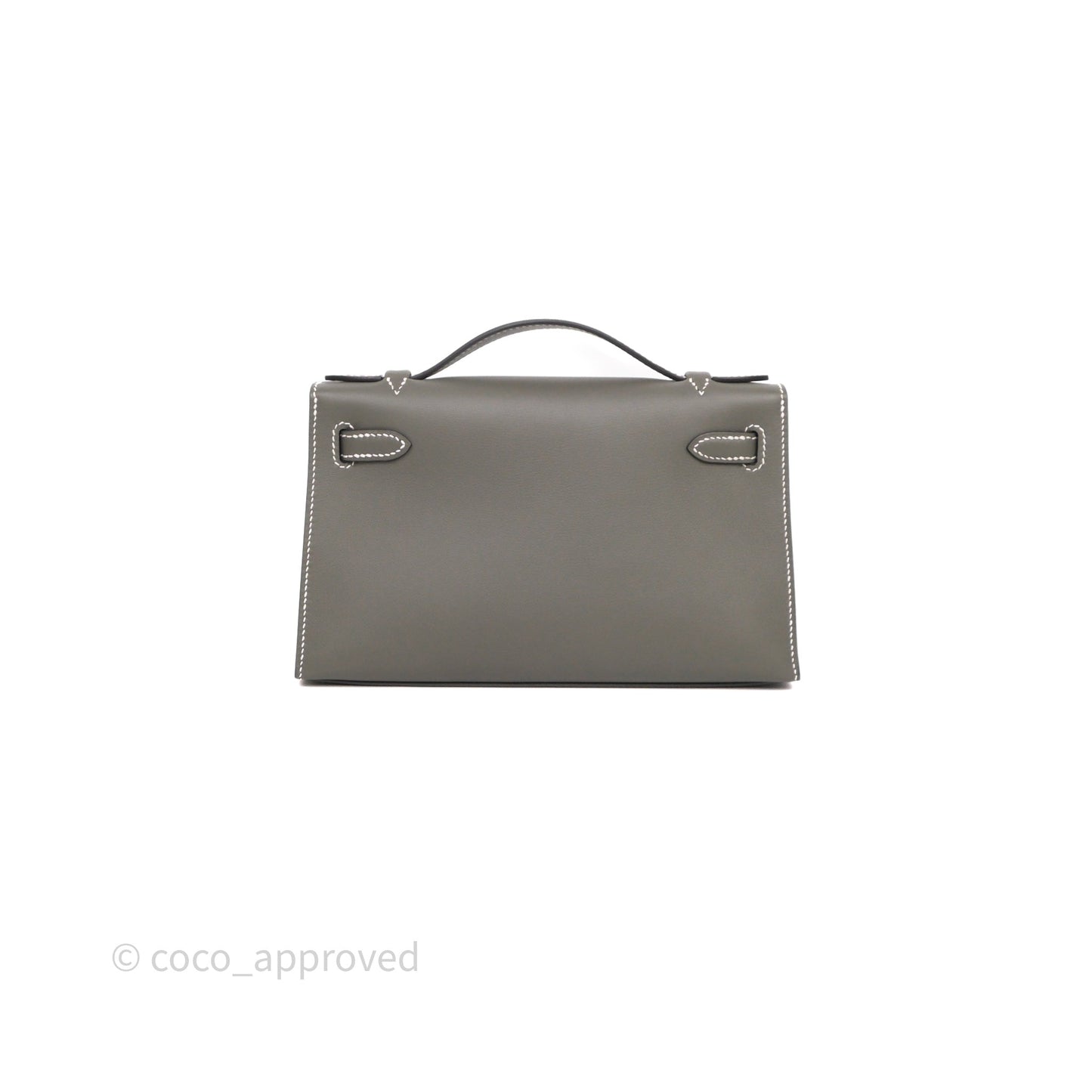 Hermès Kelly Pochette Clutch Gris Meyer 0L/ Craie 10 Swift Palladium Hardware
